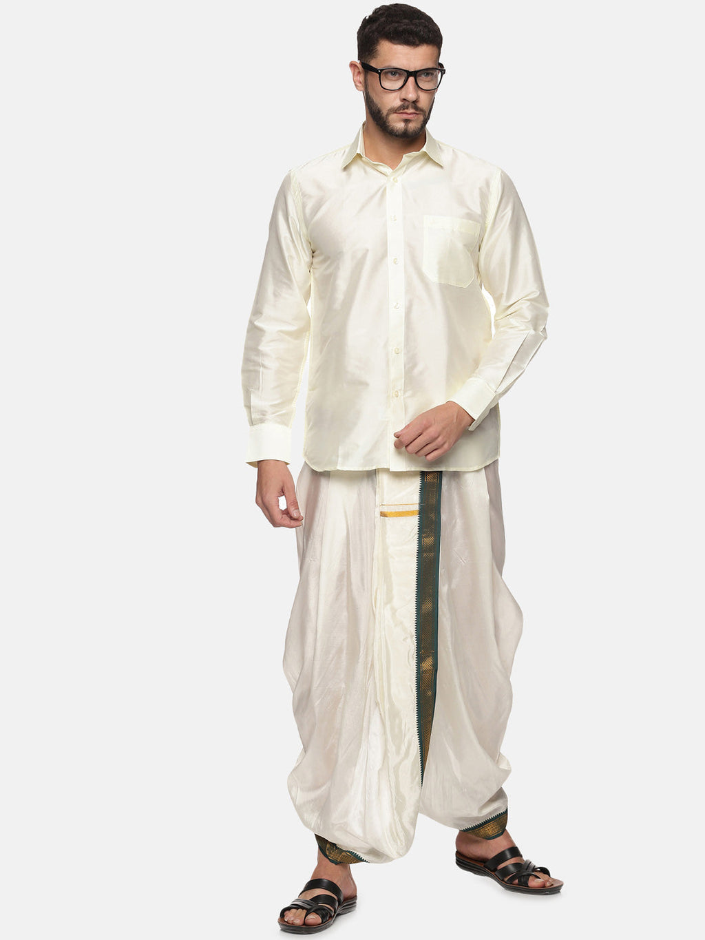 Sethukrishna Men Cream Solid Dhoti Pant