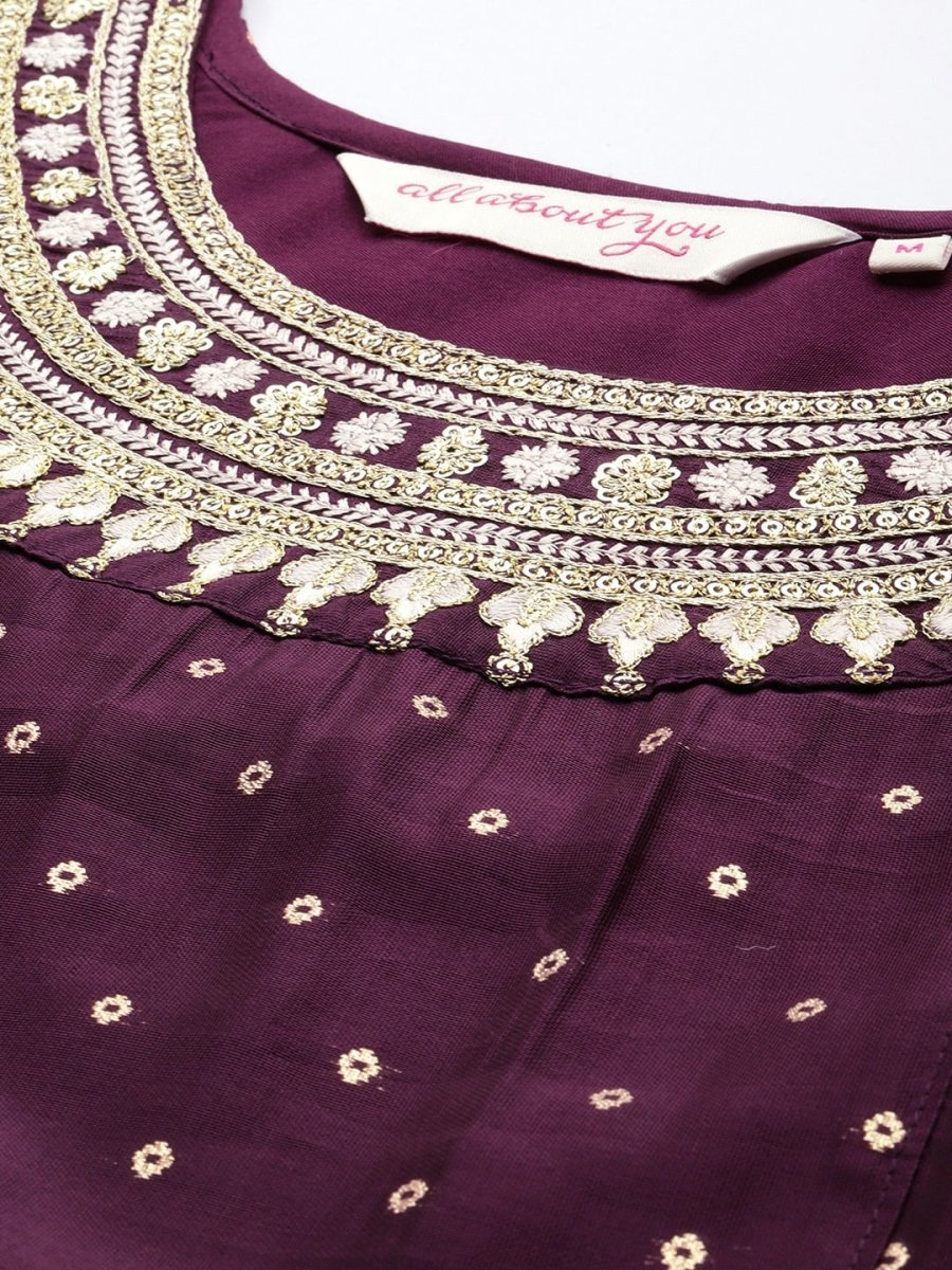 All About You Ethnic Motifs Embroidered Empire Sequinned Kurta with Trousers