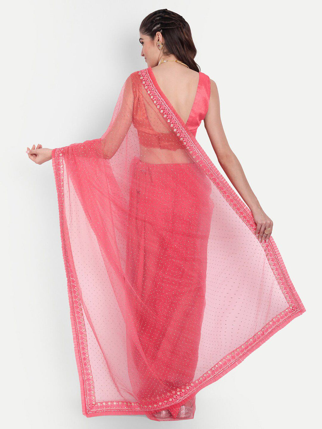 kasee Women Red Floral Embroidered Net Saree