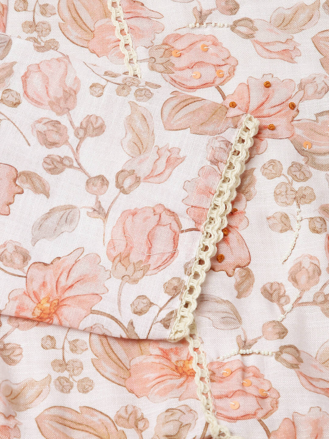 Orange Linen Floral Printed Fit & Flare Dress - Yukti