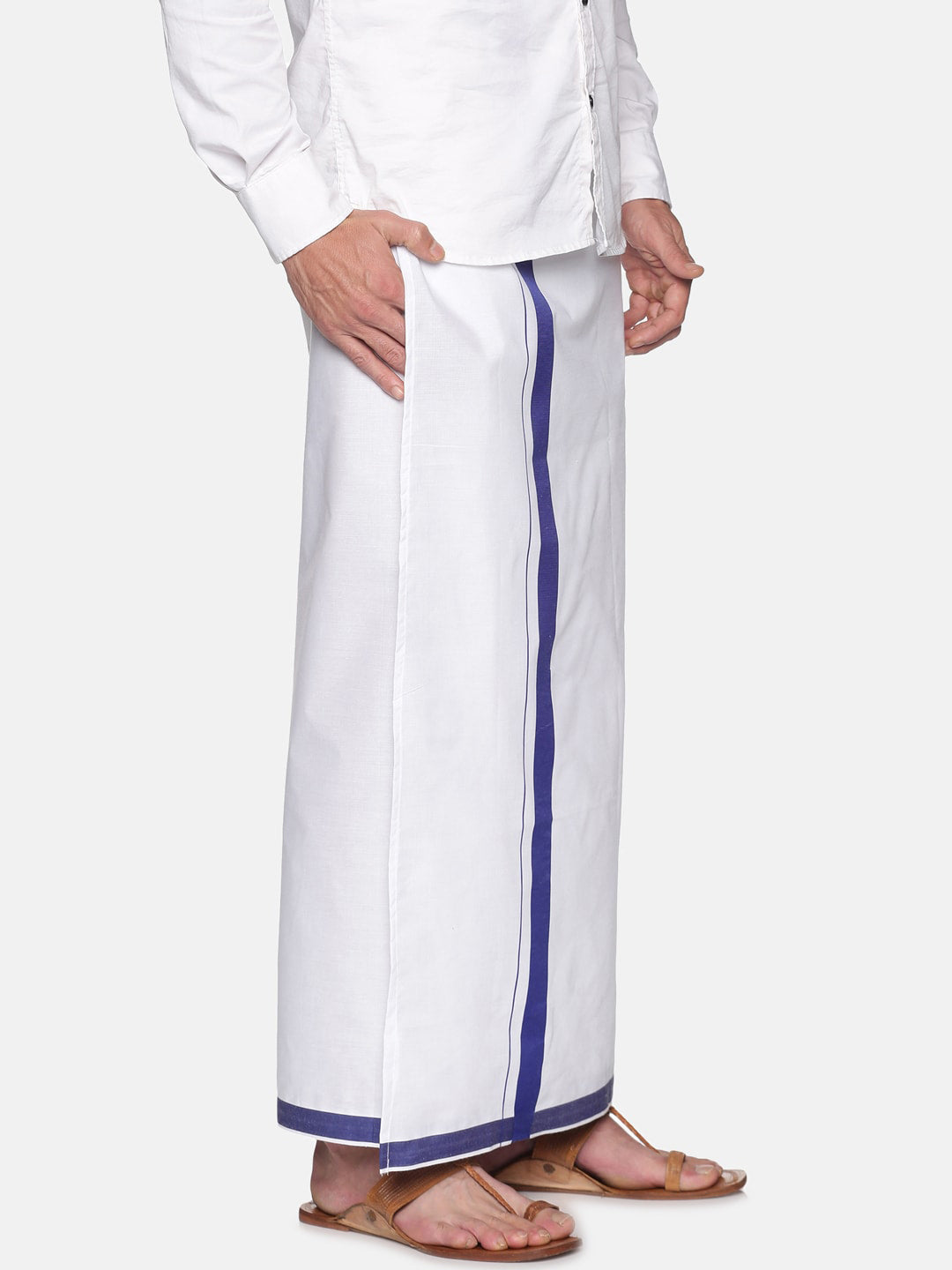 Sethukrishna Mens White Solid Readymade Cotton Dhoti