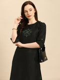 All About You Women Black & Green Embroidered Kurta with Trousers