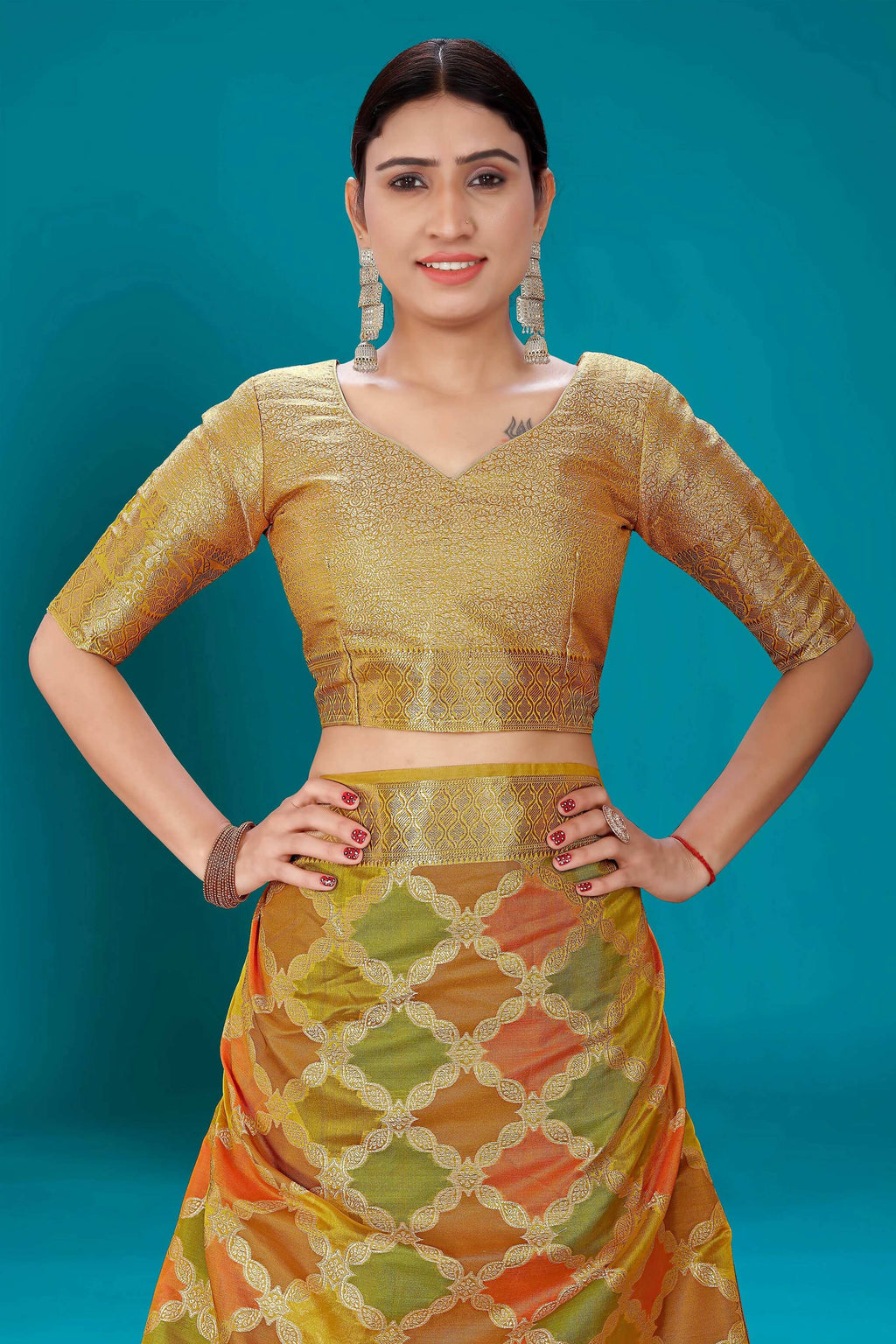Mustard Soft Organza Woven Design Saree with Unstitched Blouse Piece - Zaara