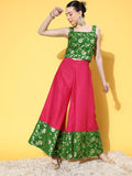 InWeave Women's Green Brocade Strappy Top W Fuchsia Green Brocade Palazzo Set