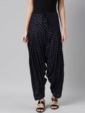 Souchii Navy Blue & Beige Woven-Design Pure Cotton Patiala
