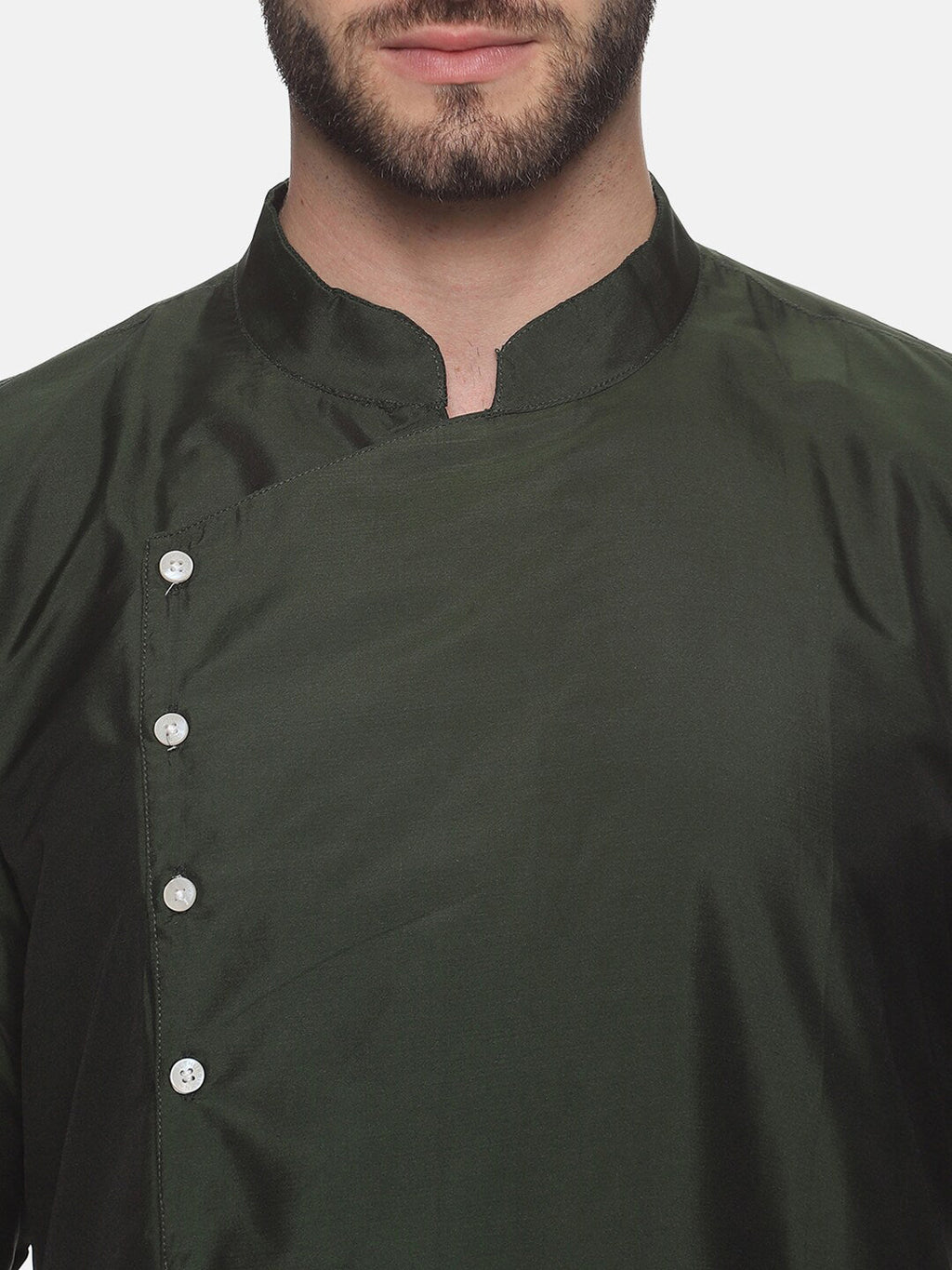 Sethukrishna Men Green Angrakha Kurta with Dhoti Pants