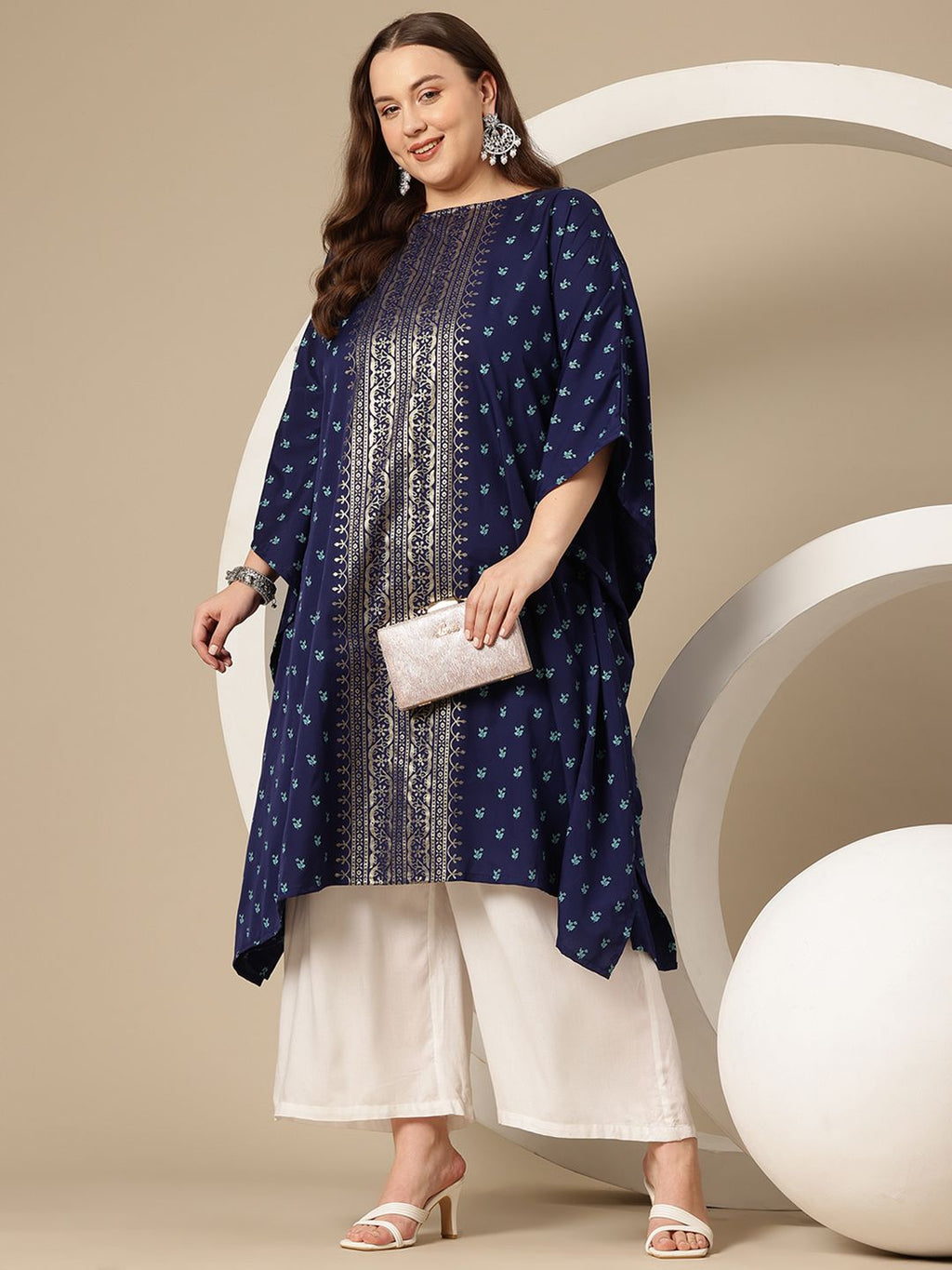 Sztori Plus Size Floral Printed Flared Sleeves Floral Kaftan Kurta