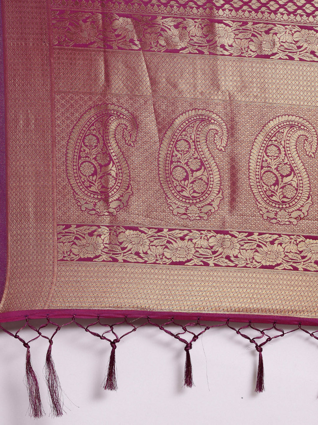 Saree Mall Magenta Ethnic Motifs Zari Silk Blend Banarasi Saree For Women