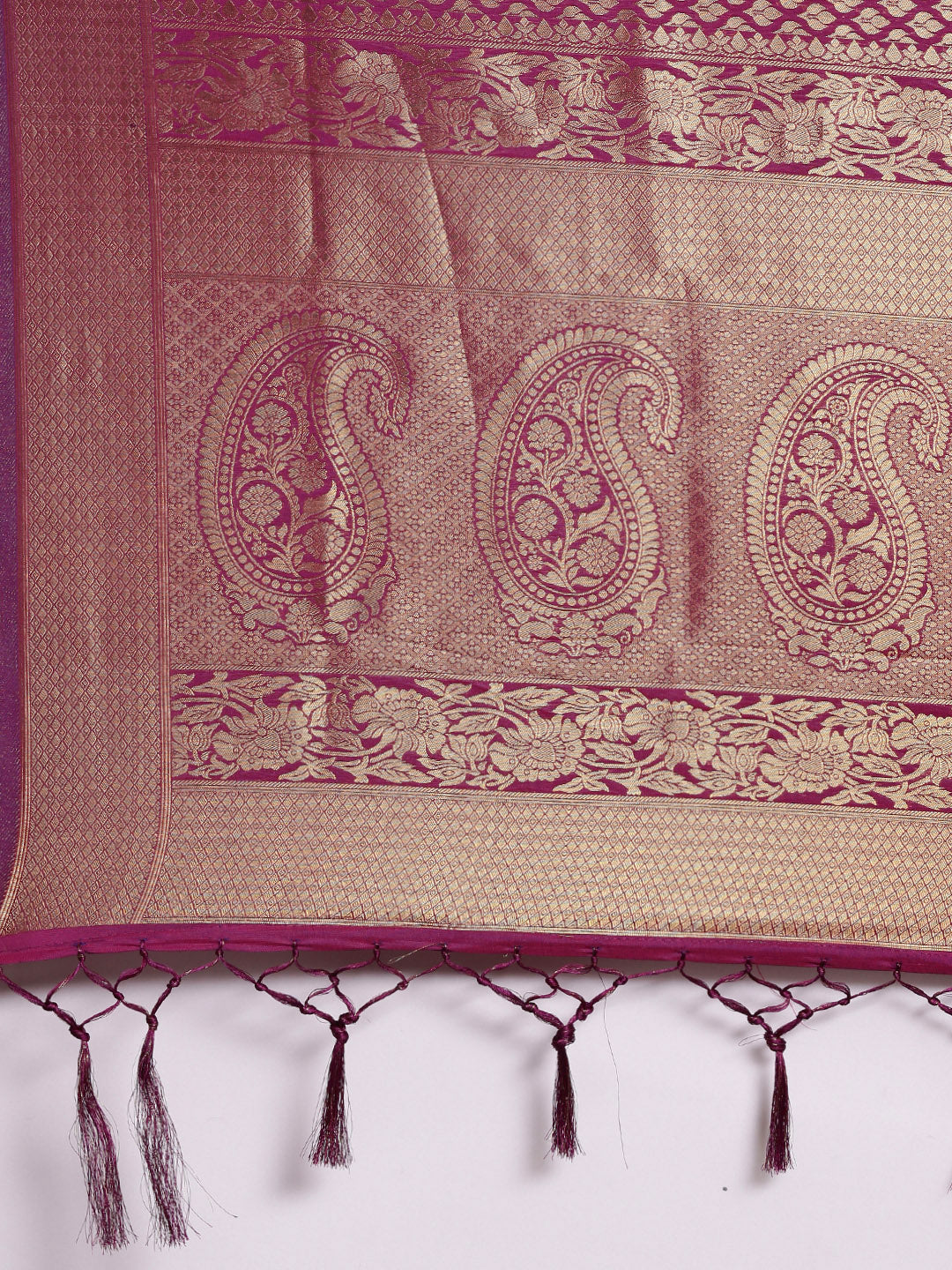 Saree Mall Magenta Ethnic Motifs Zari Silk Blend Banarasi Saree For Women