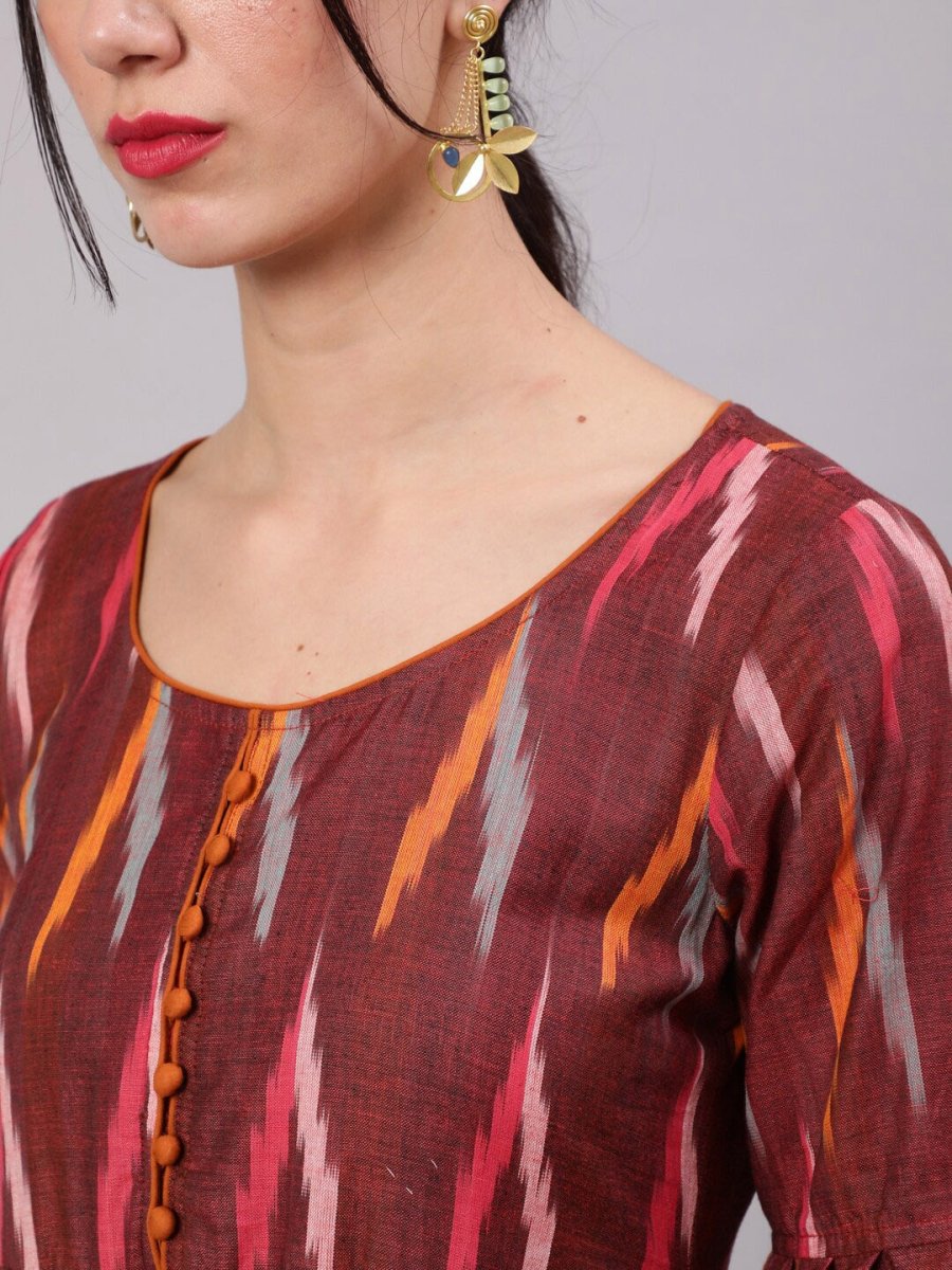 Aks Ikat Printed Pleated Pure Cotton Anarkali Kurta
