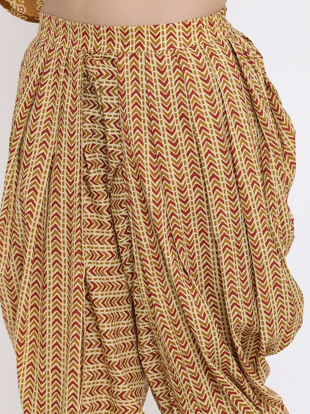 HERE&NOW Mustard Yellow Floral Printed A-Line Kurta with Dhoti Pants & With Dupatta