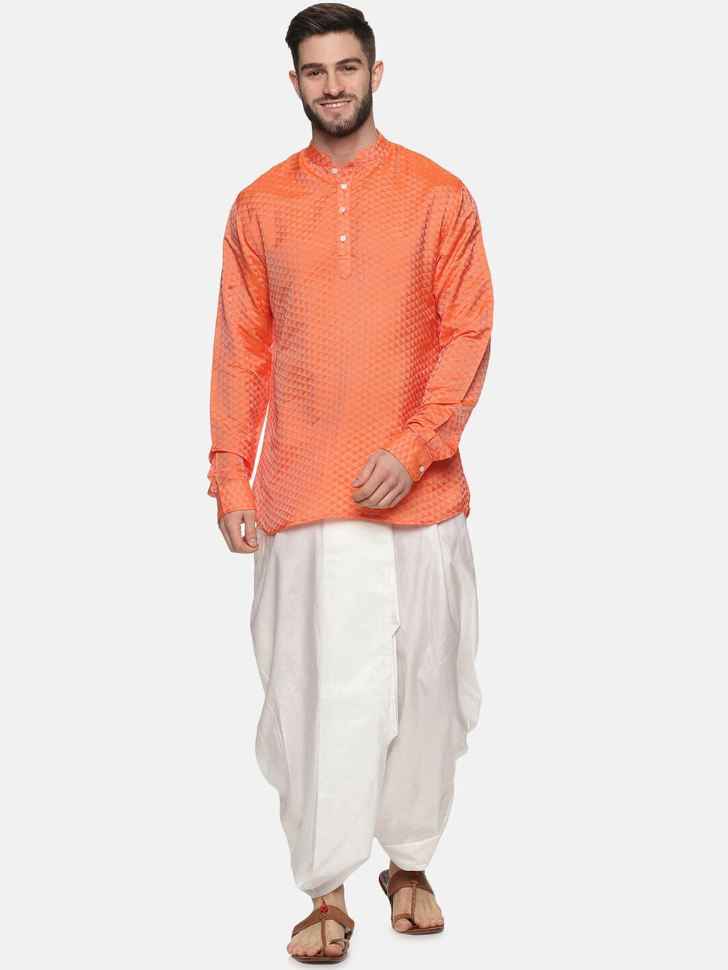 Sethukrishna Men Orange Empire Kurta with Dhoti Pants