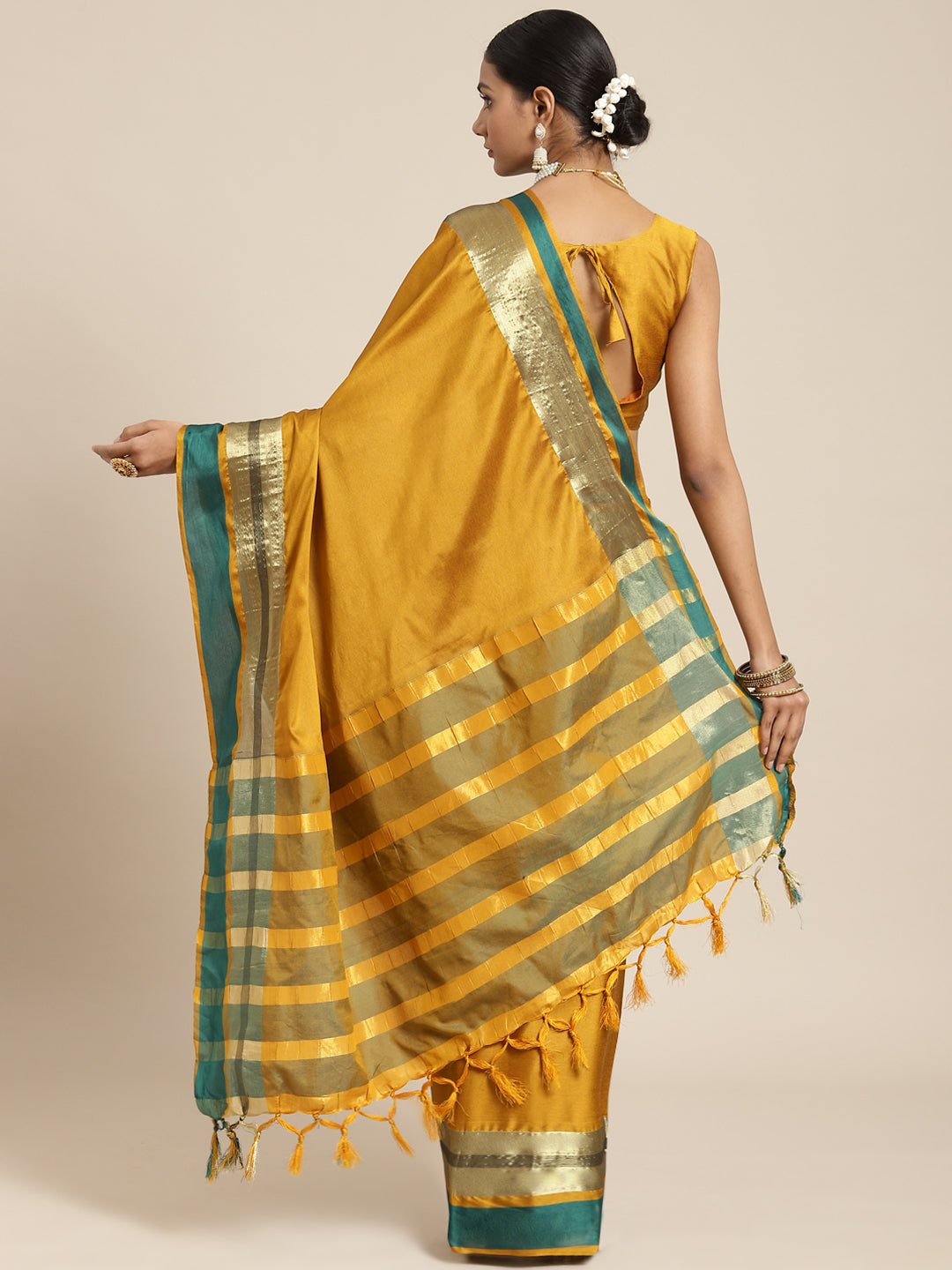 Saree Mall Mustard Zari Silk Blend Uppada Saree
