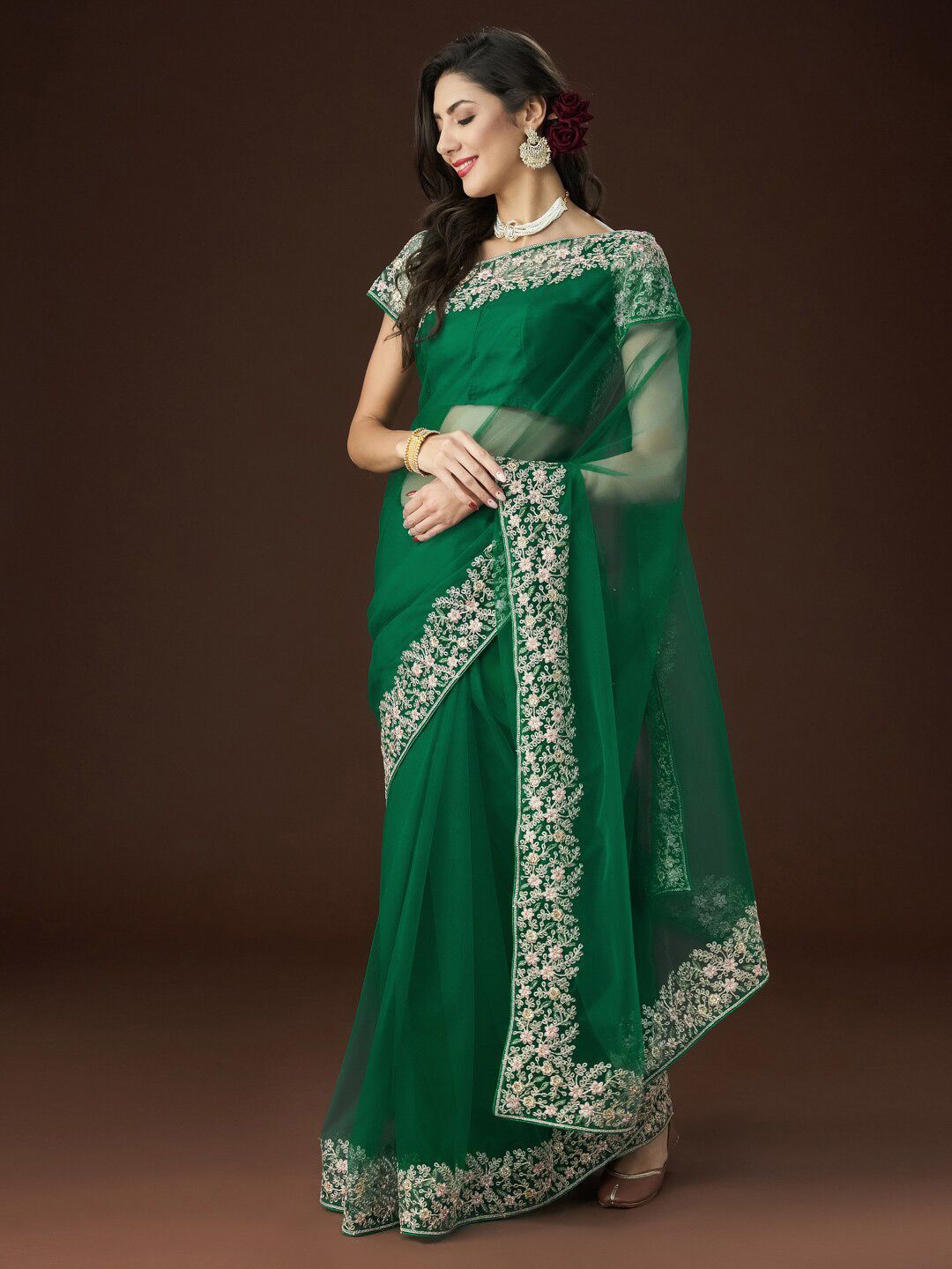 kasee Floral Embroidered Net Saree