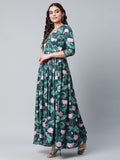 Ahalyaa Women Dark Green Crepe Digital Print Dress
