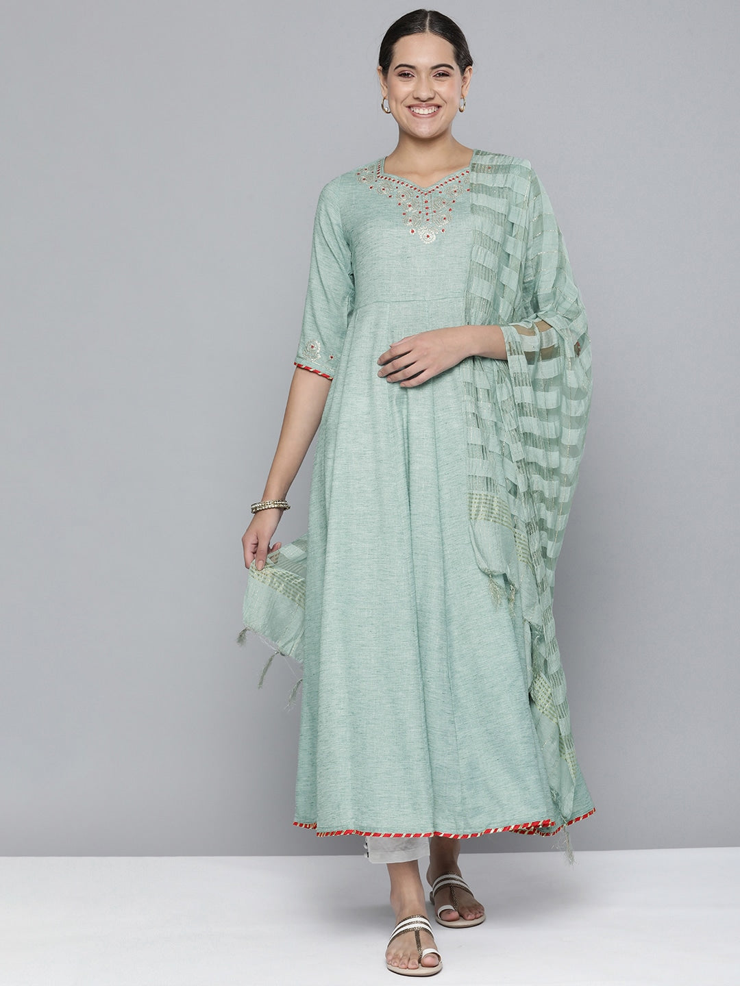 HERE&NOW Women Embroidered Ethnic Motifs Yoke Design Anarkali Kurta