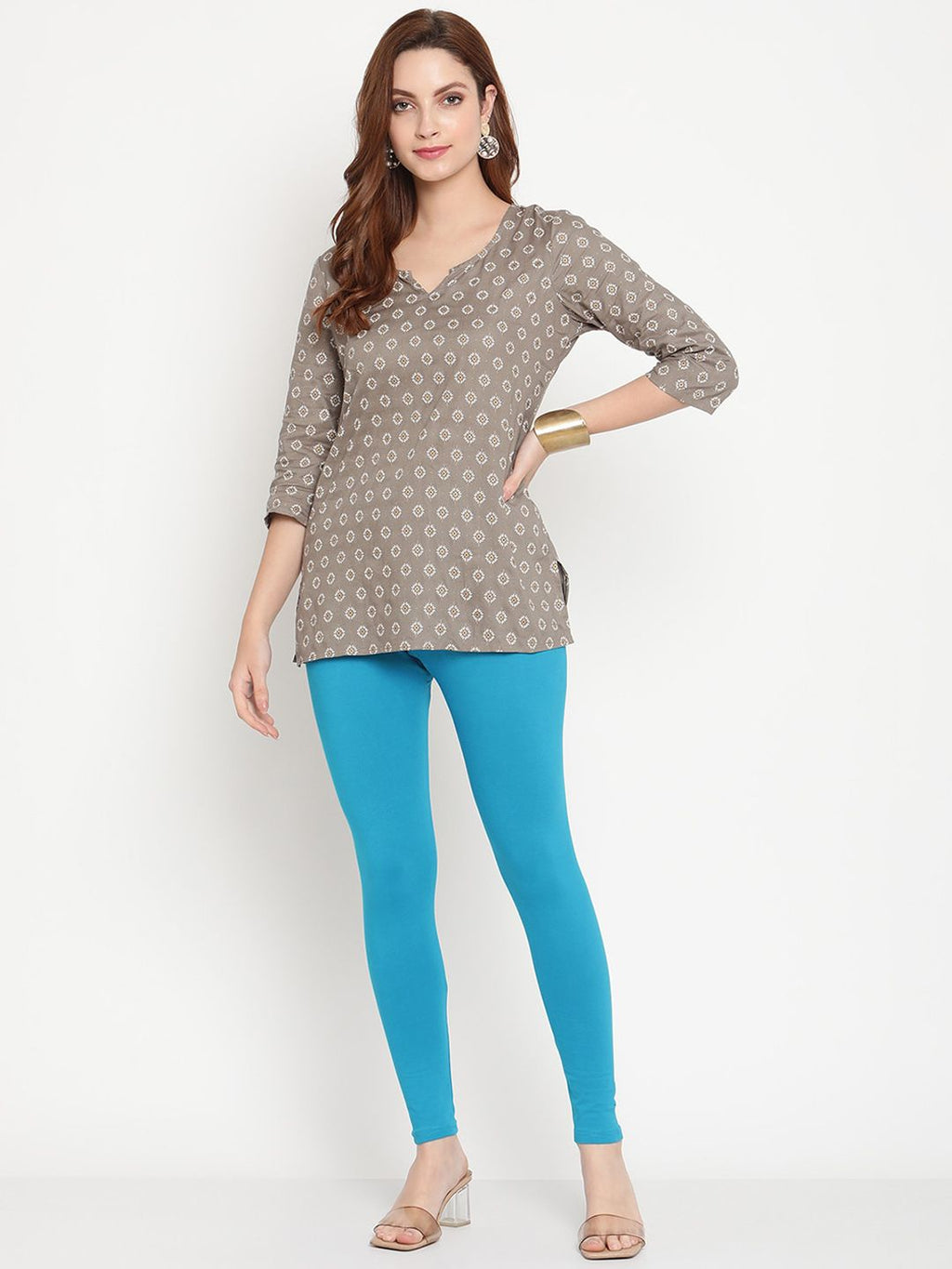 TAG 7 Women Pack Of 2 Pink and Blue Solid Comfort-Fit Ankle-Length Leggings