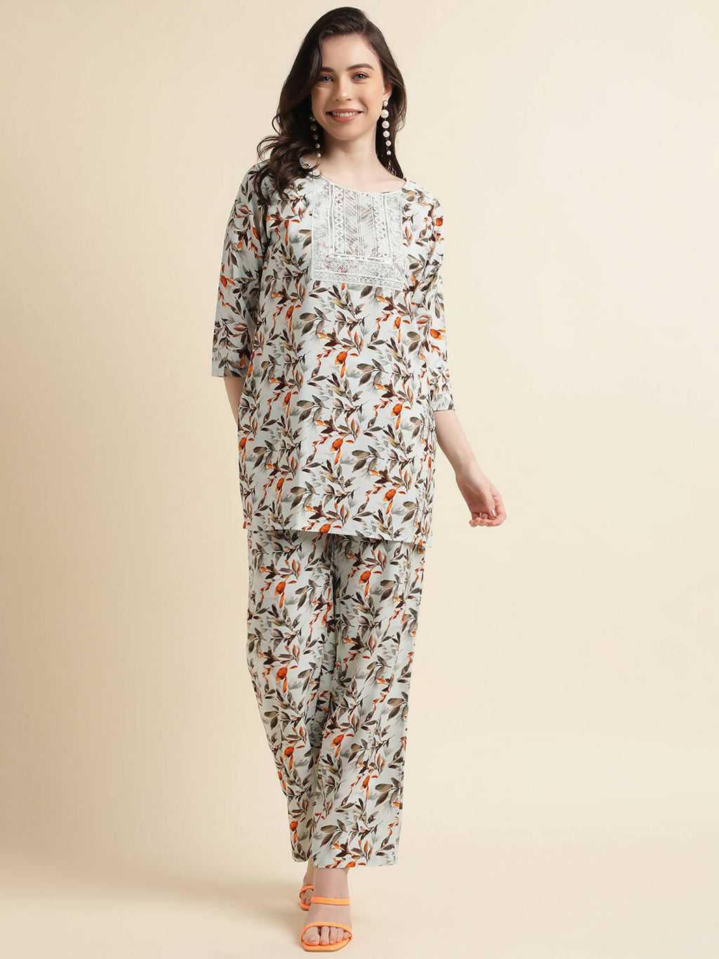 Grey Poly Crepe Digital Printed Top with Matching Bottom - Preeti