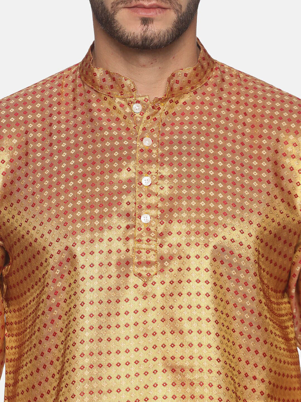 Sethukrishna Men Gold-Toned Self Design Kurta with Churidar