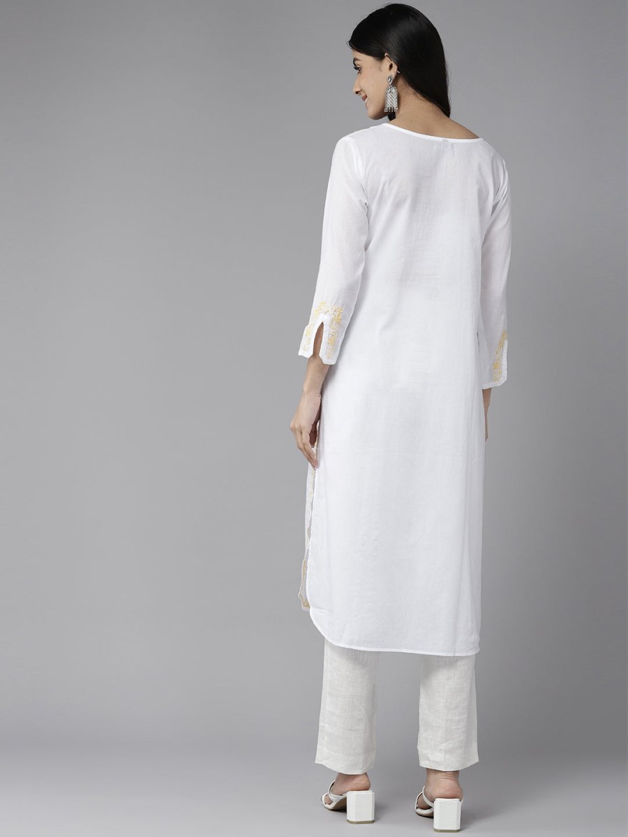 ADA Ethnic Motifs Embroidered Chikankari White Romance Kurta