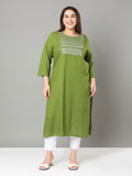 Sztori Plus Size Floral Yoke Design Thread Work Straight Kurta