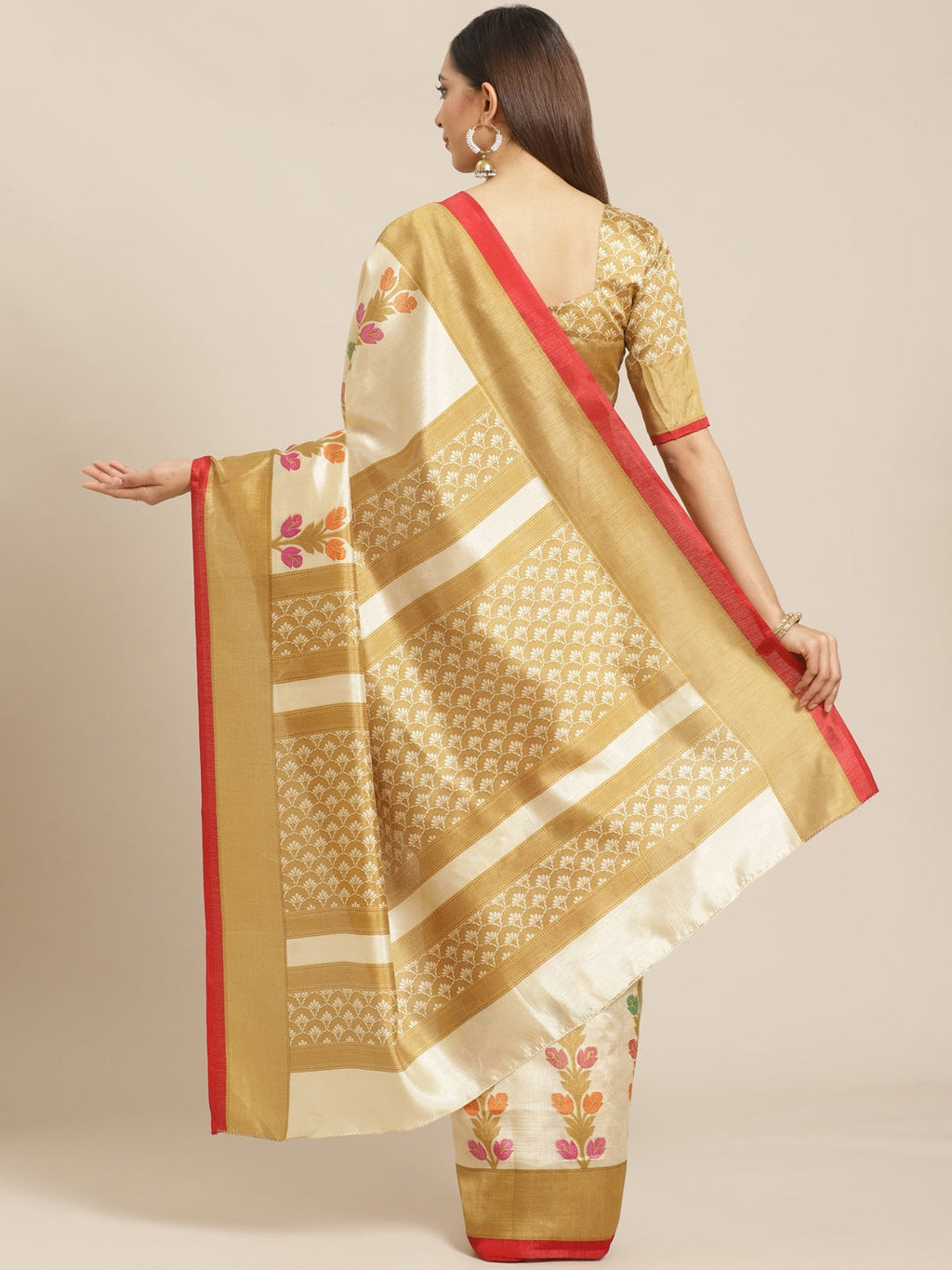 Saree Mall Beige & Cream-Coloured Printed Saree