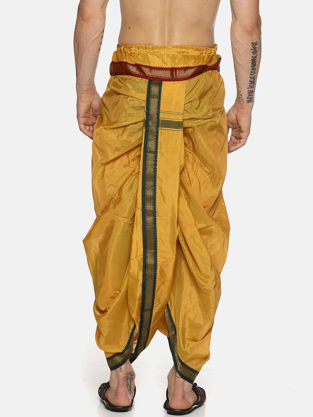 Sethukrishna Men Yellow Solid Readymade Dhoti Pants With Angavastram