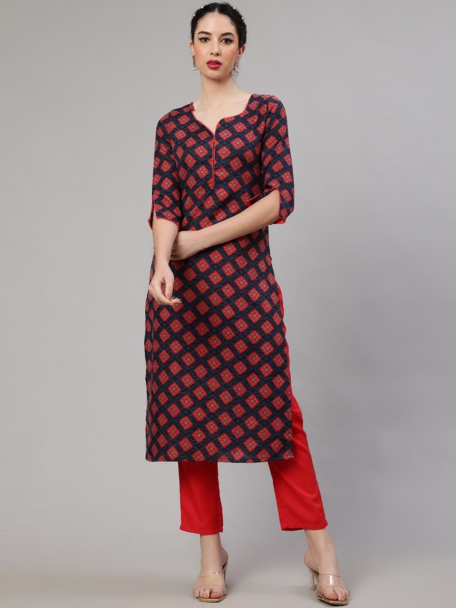 Aks Geometric Printed Regular Kurta With Trousers