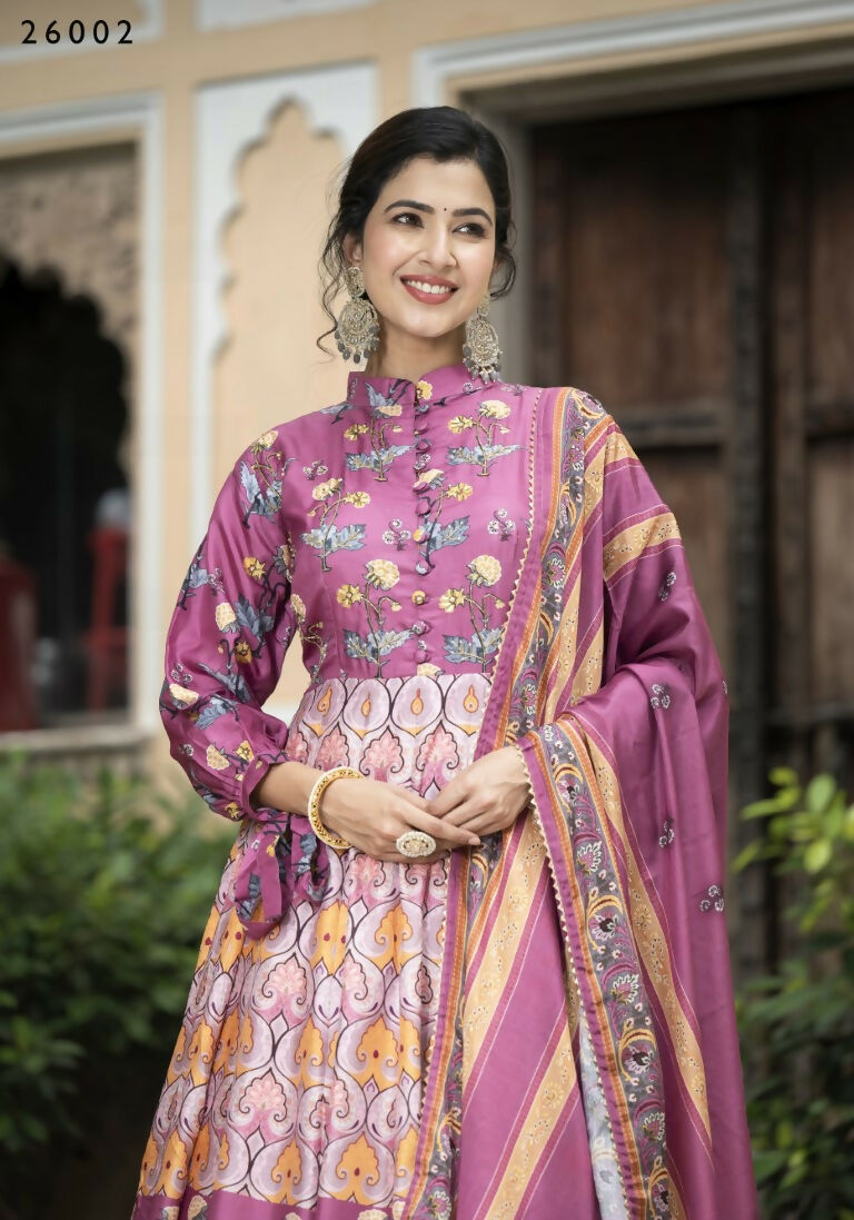Wedding Designer Purple Soft Dola Silk Anarkali suit with Dupatta - Samanta