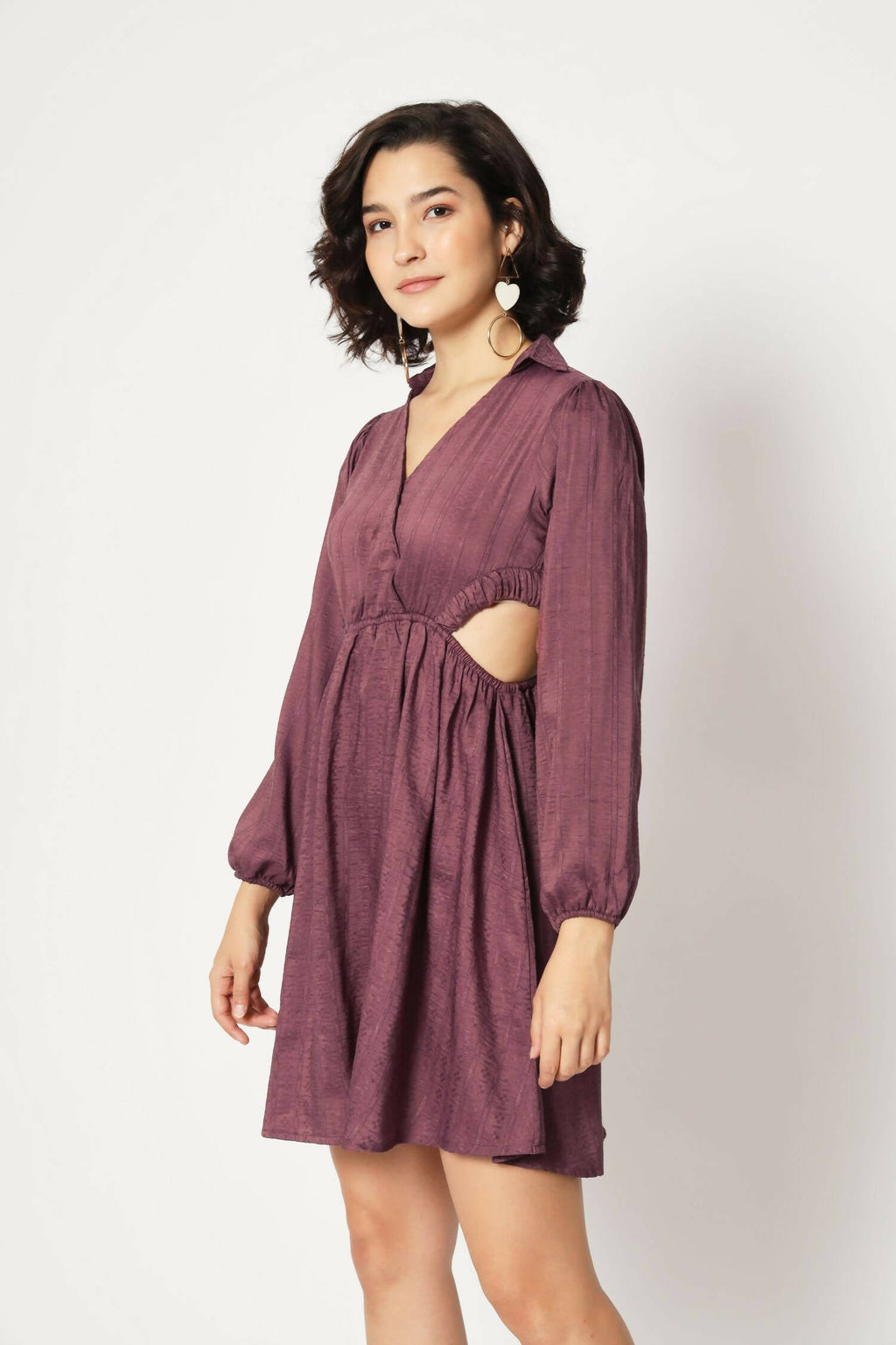 Wine Viscose Solid Flared Dress - Shivani