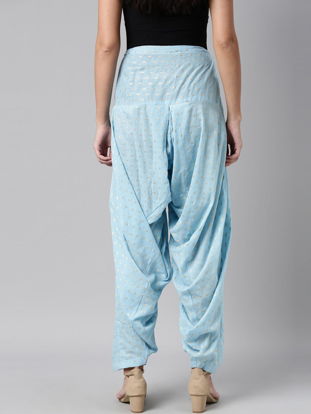 Souchii Blue & Gold-Coloured Woven Design Pure Cotton Patiala