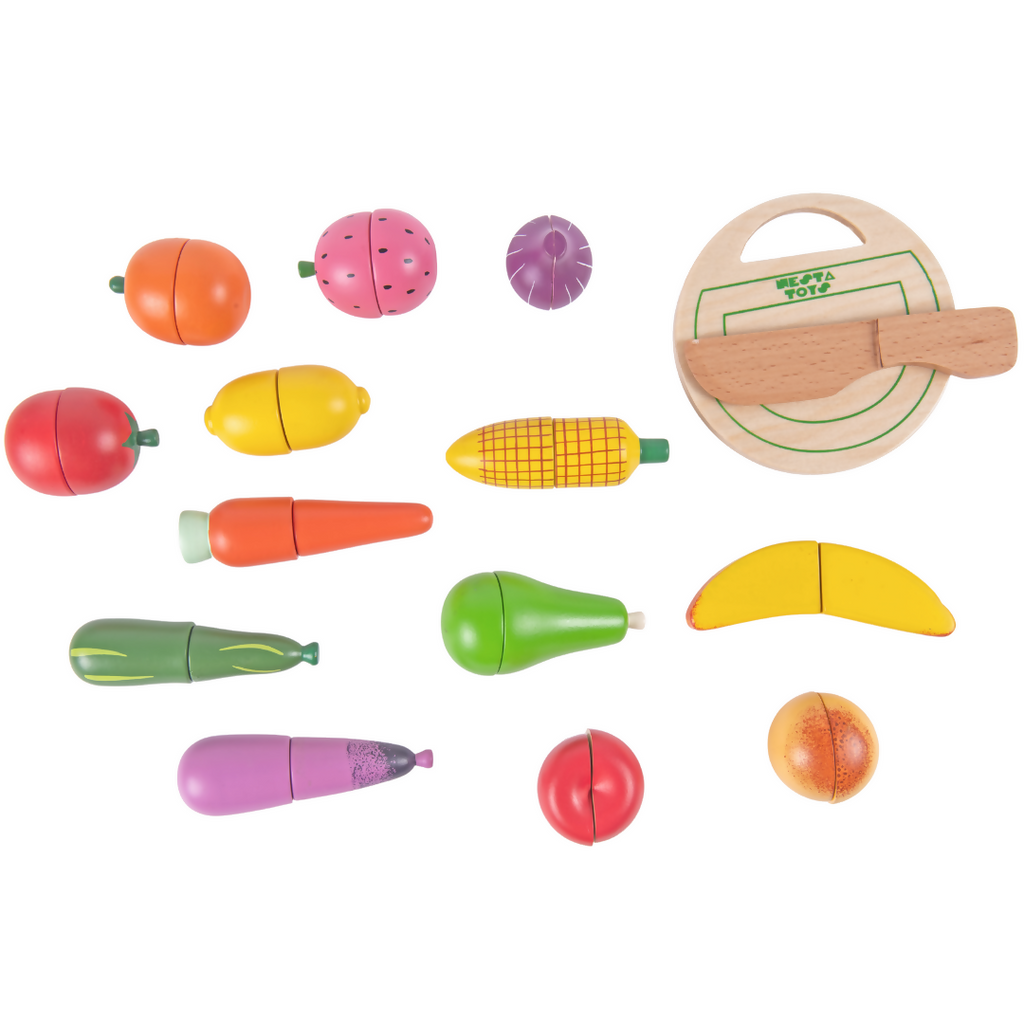 Nesta Toys Wooden Vegetable and Fruit Toy Set, Pretend Play Food, Kitchen Set Toy (3+ Years)