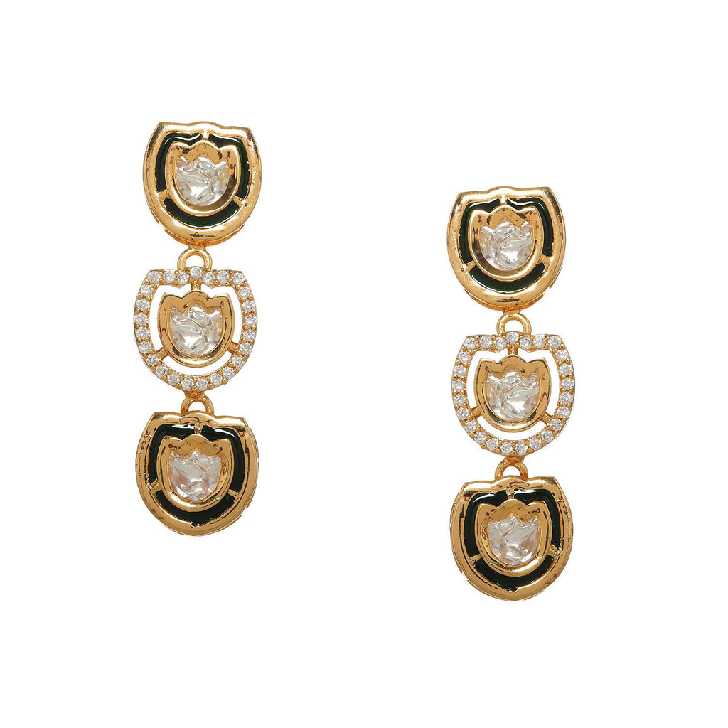 Meenakari and Diamond Studded Dangler Earrings (Gold) - Ruby Raang