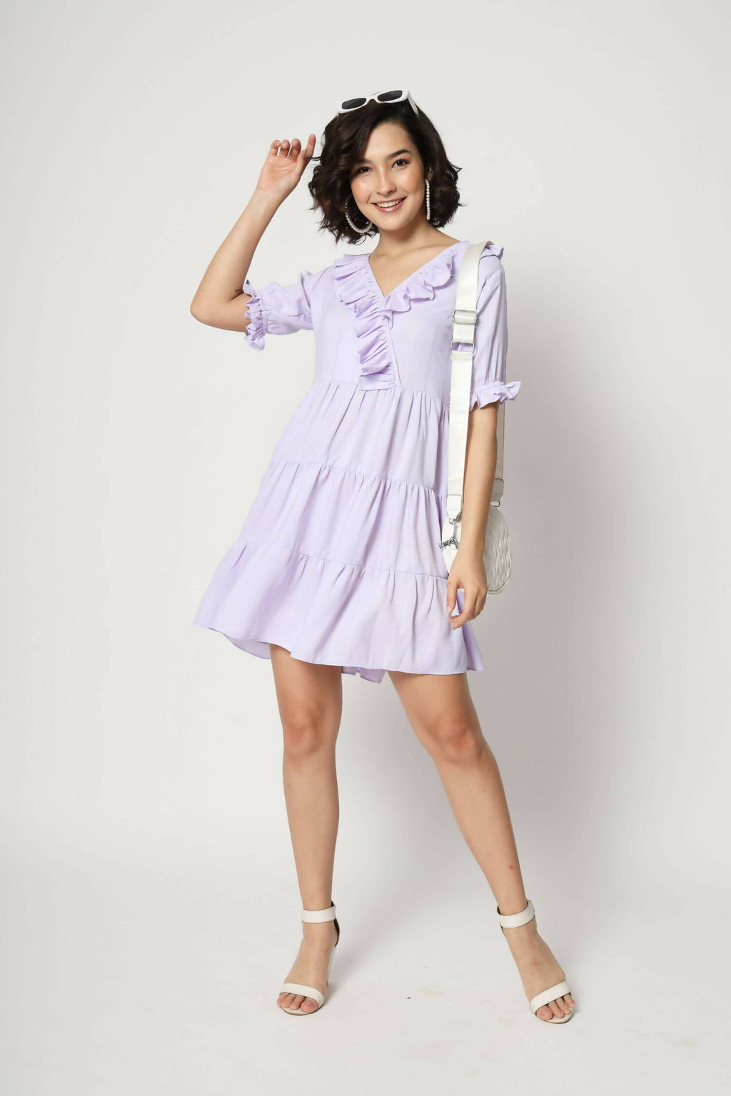 Purple Viscose Texture Flared Dress - Shivani