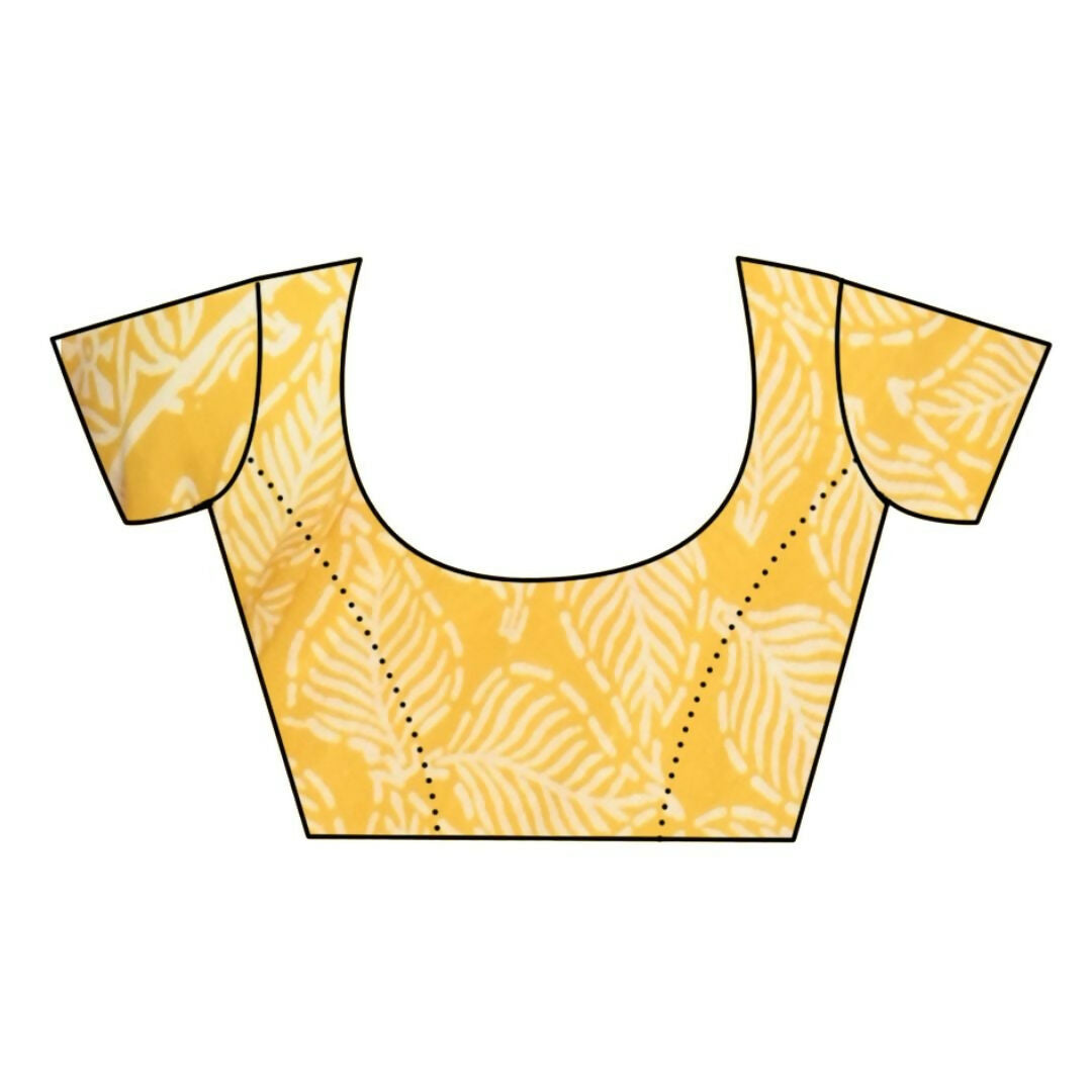 Very Much Indian Handblock Printed Cotton Saree With Natural Dyes - Yellow