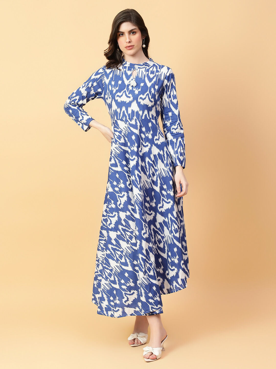 Joban Fashion Blue Cotton Printed & Hand Work Dress