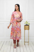 Myshka Multi Floral Women Cotton A-Line Round Neck Kurtas