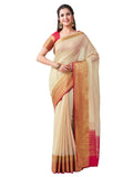 Mimosa Women's Beige Kanchipuram Linen Saree