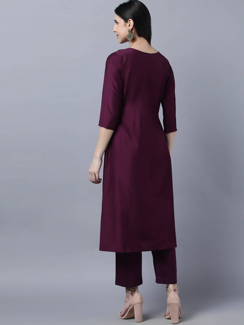 Myshka Stylish Maroon 3/4 Sleeve Women's Kurta Pant with Dupatta Set
