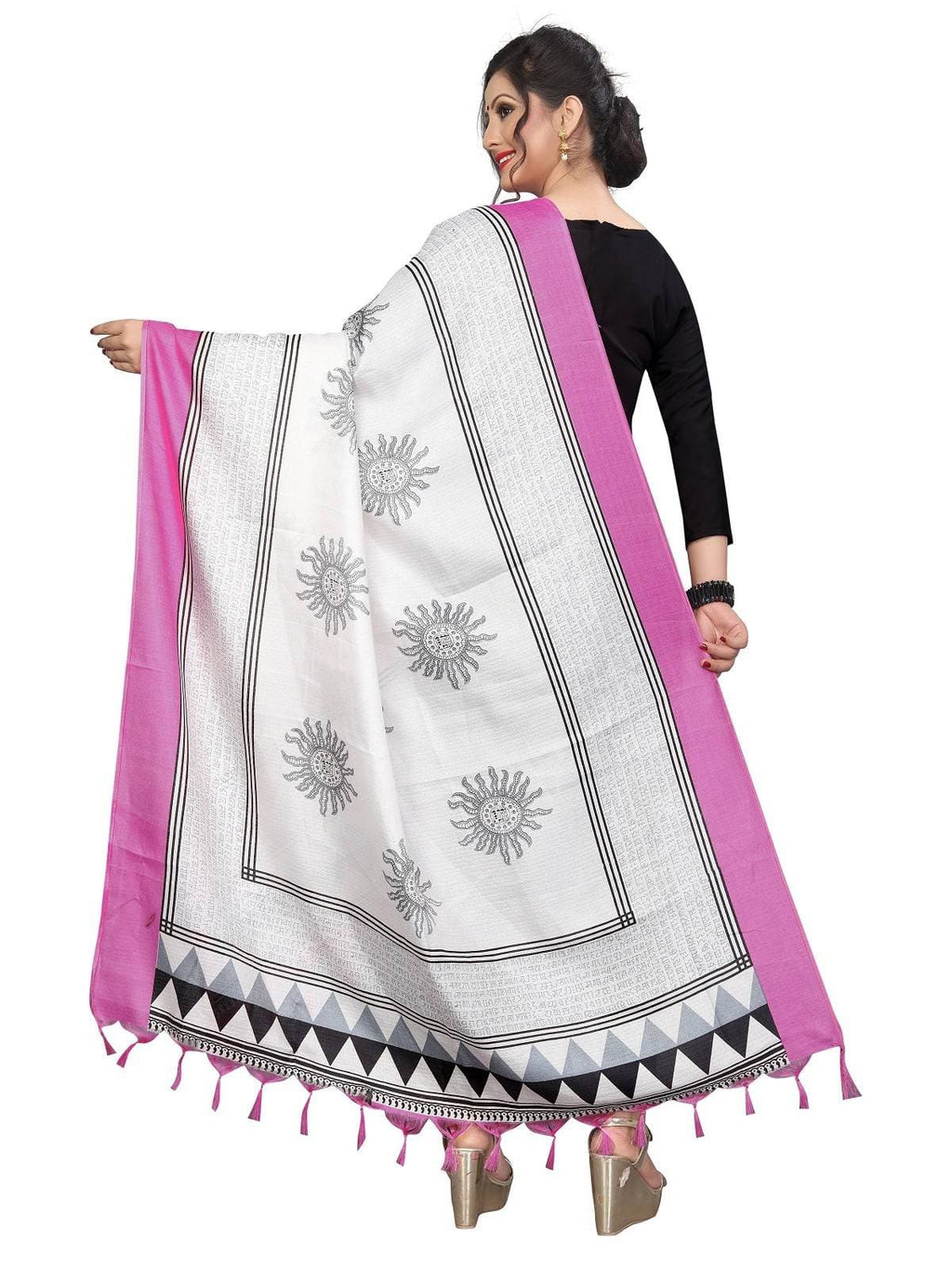 Vamika Pink-White Flower Printed Khadi Bhagalpuri Dupatta