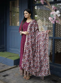 Jyoti Fashion Women's Wine Faux Blooming Sequins with Zari Embroidery Anarkali Dress with Dupatta