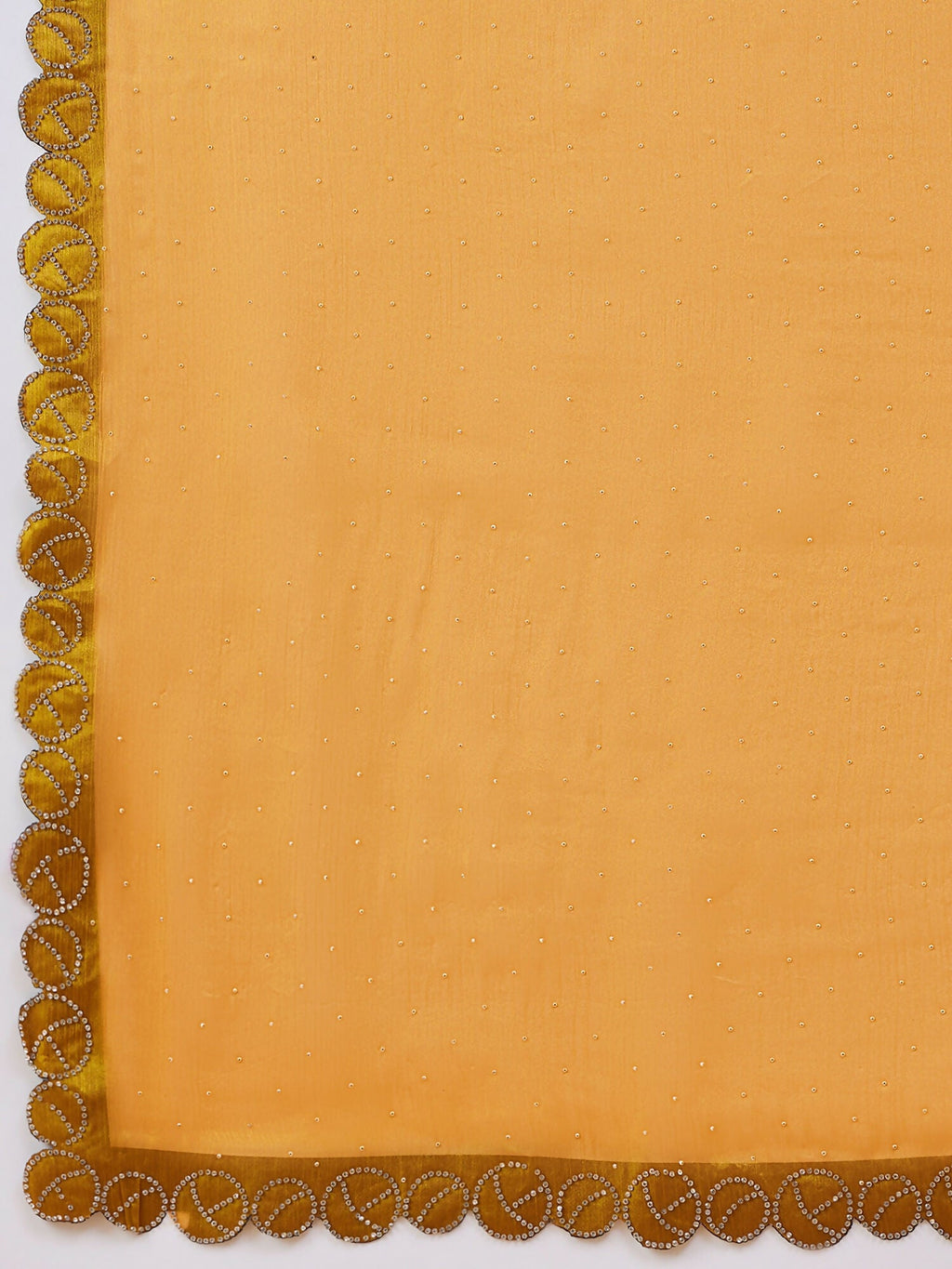 Mustard Organza Swaroski Diamond Work Saree with Unstitched Blouse - Radha