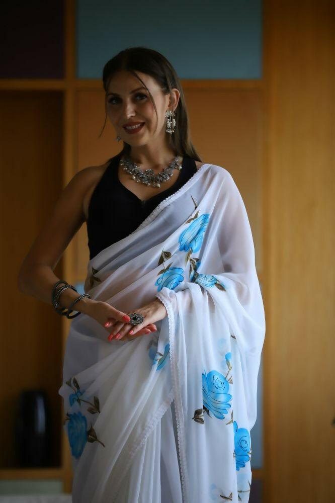 Vamsee Laxmi White Georgette Saree