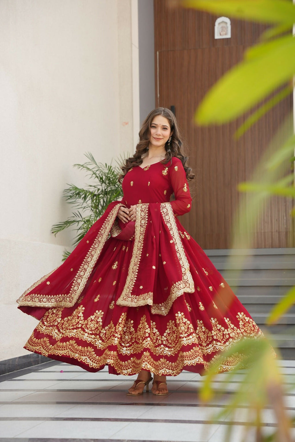 Joban Fashion Maroon Georgette Sequence Embroidery Work Kurta Set
