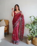 Vamsee Shivika Maroon Organza Saree