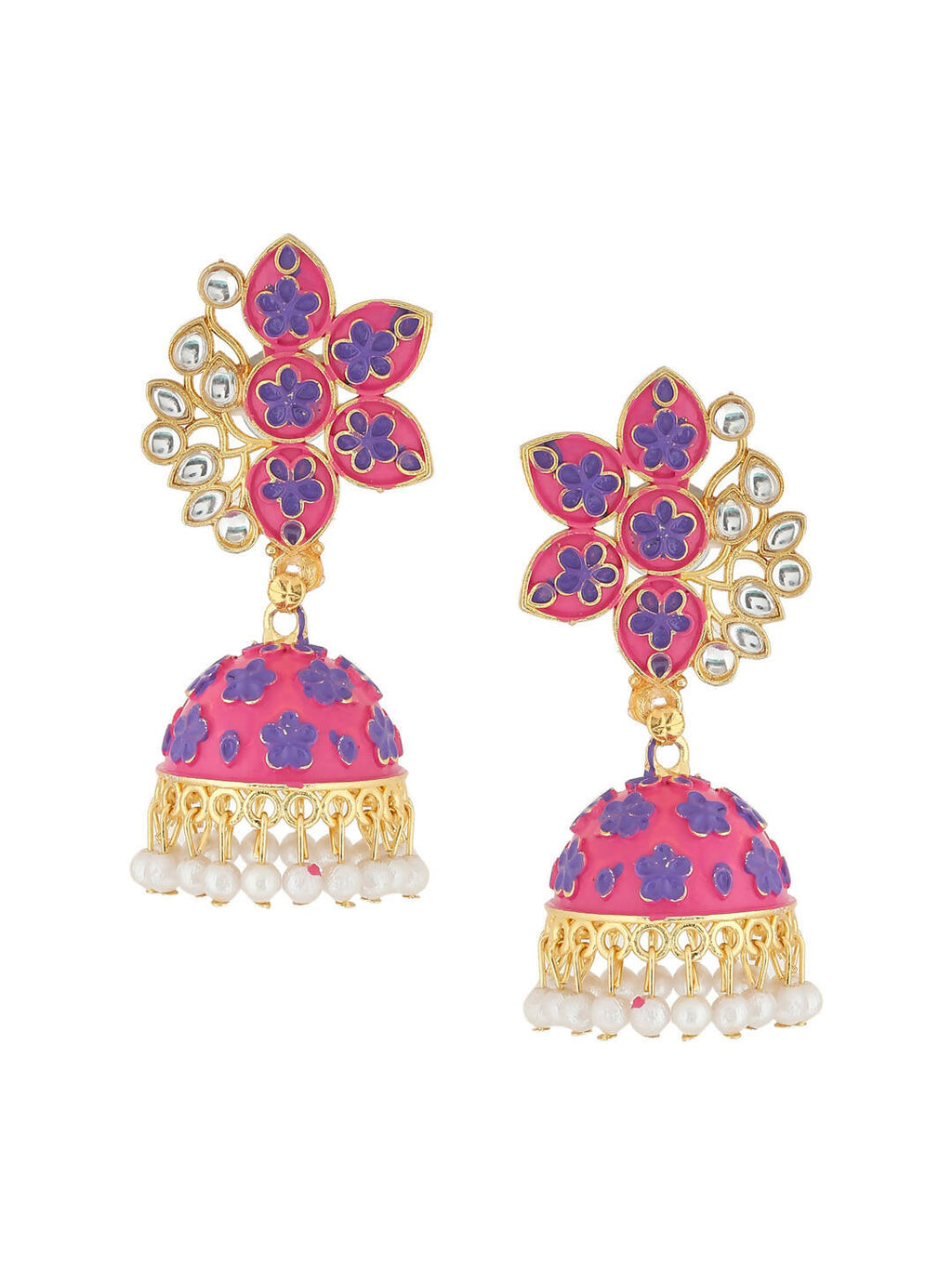 NVR Women Pink Dome Shaped Jhumka Earrings