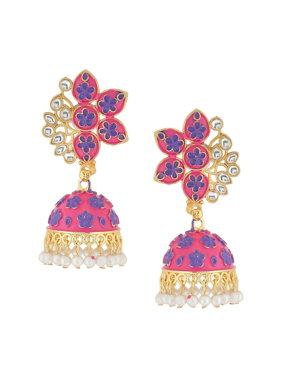 NVR Women Pink Dome Shaped Jhumka Earrings