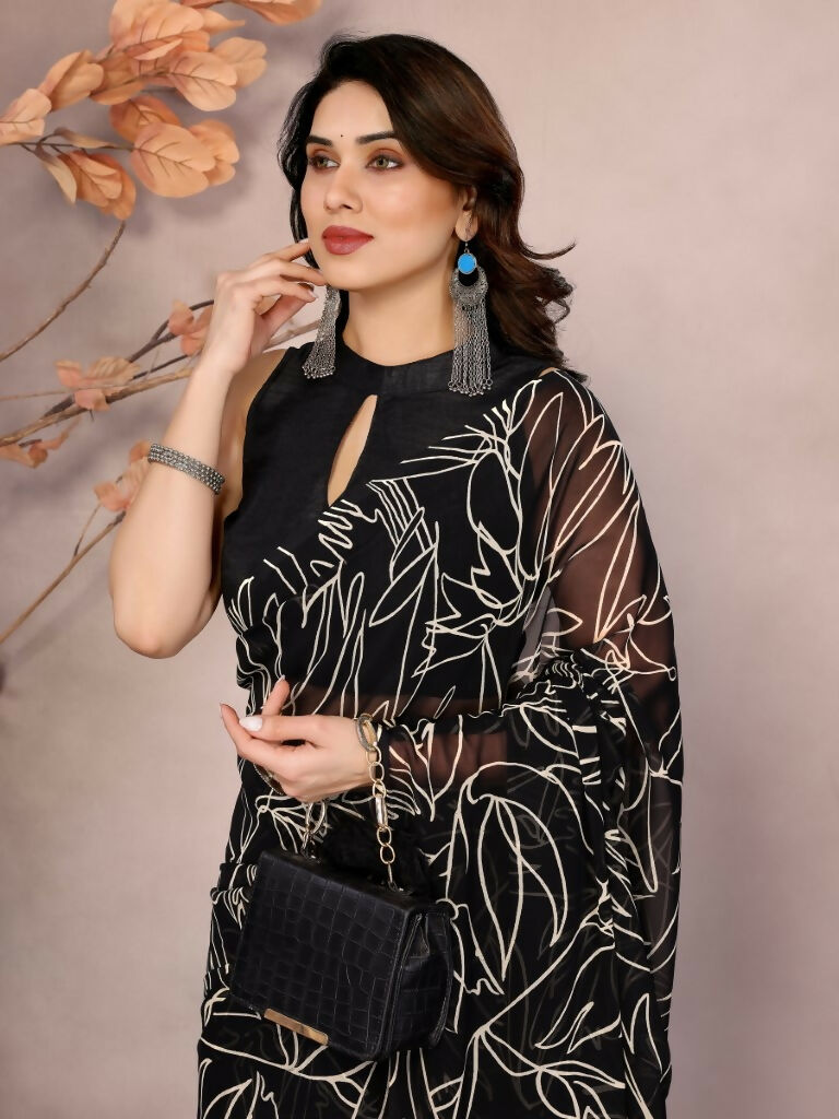 Partywear Designer Georgette Black Fancy Saree - Durga