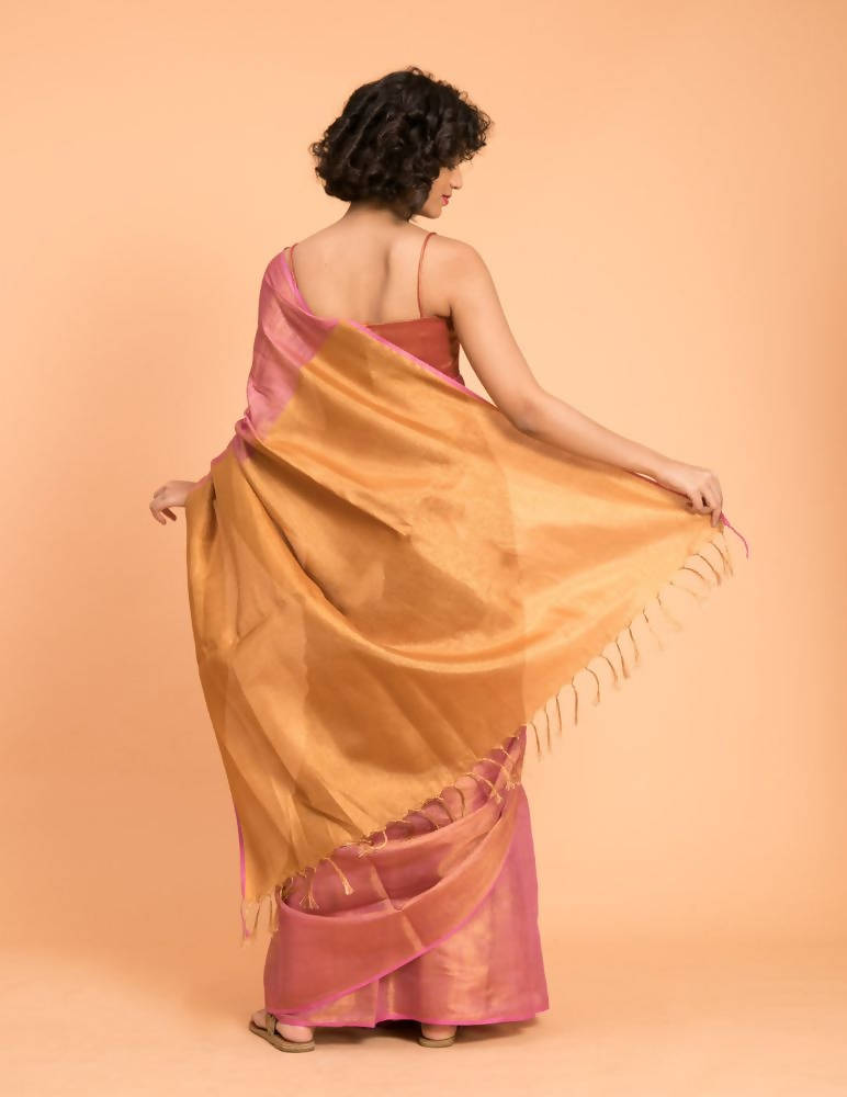 Suta Pink Golden Solid Woven Design Zari Saree