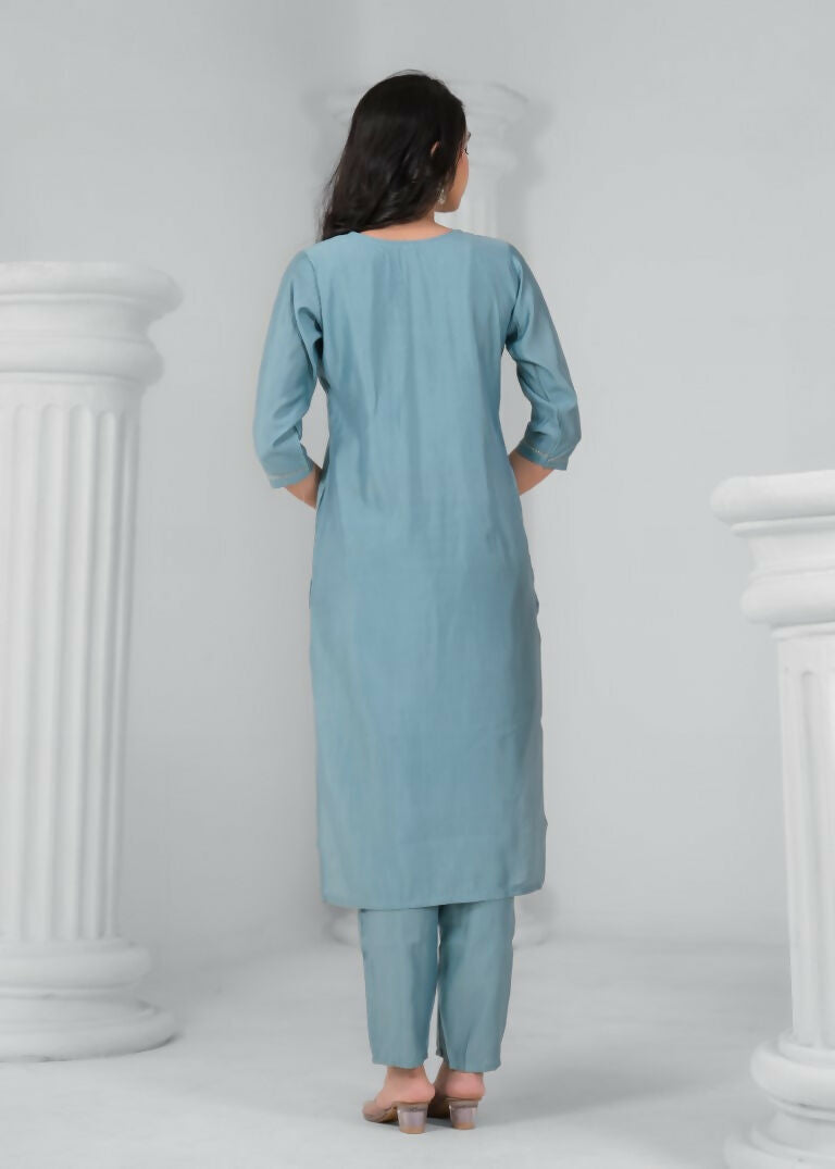 Ethnic Festive Wear Chanderi Viscose Sky Stitched Suit With Dupatta - Tanisha